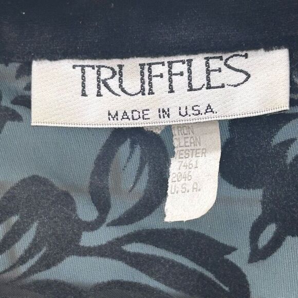 Vintage Truffles Blouse Womens Medium Black Jacquard Velvet Burnout Floral Sheer - Picture 7 of 10